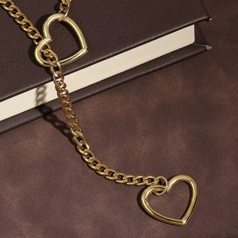 Hollow Heart Cuban Link Punk  Necklace |18K Gold