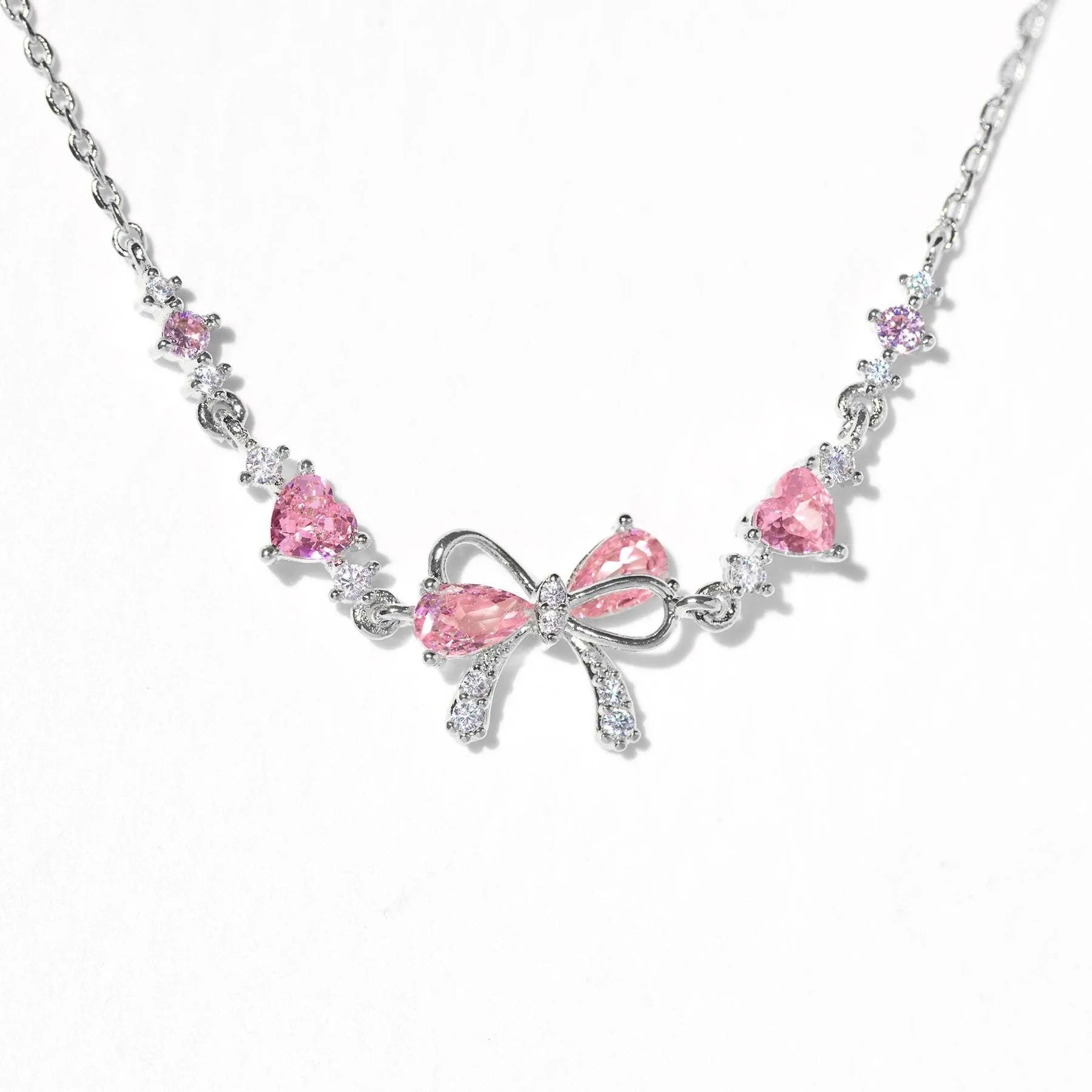 Y2K Sweet Pink Zircon Bowknot  Love Heart Bracelet |18K Gold