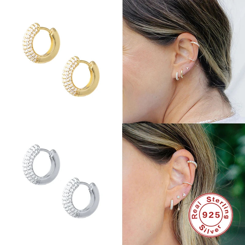 Huggie Zircon Ear Hoop Earring |18K Gold