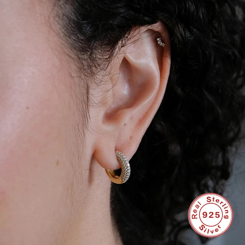 Huggie Zircon Ear Hoop Earring |18K Gold