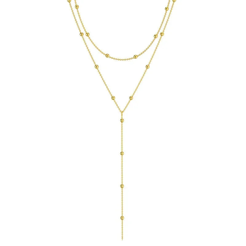 Double Laryer Long Chain Drop Pendant Choker Necklaces |Gold