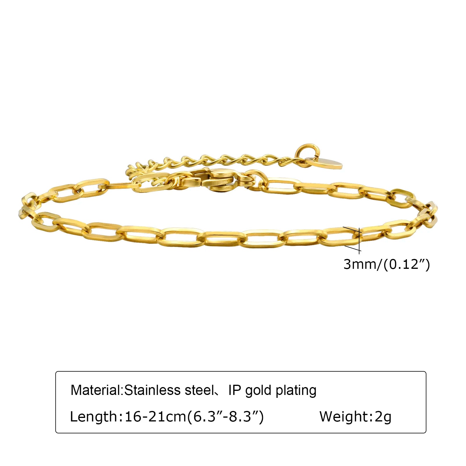6mm Paperclip Adjustable Bracelet |18k Gold