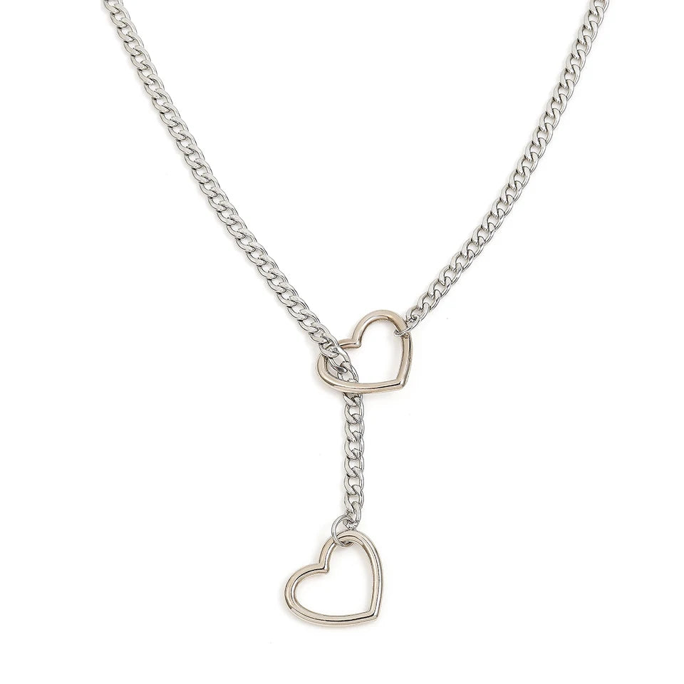 Hollow Heart Cuban Link Punk  Necklace |18K Gold