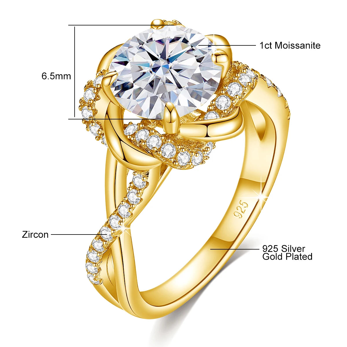 3ct Moissanite Wedding  Ring for Woman |Gold