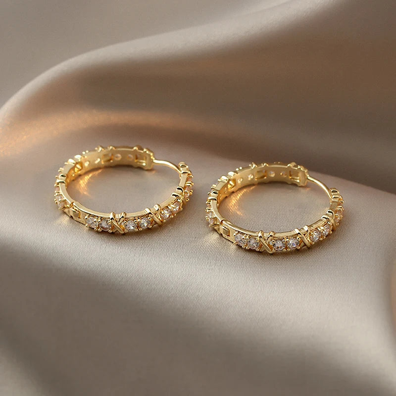 Round Zircon Cross Earrings |18K Gold