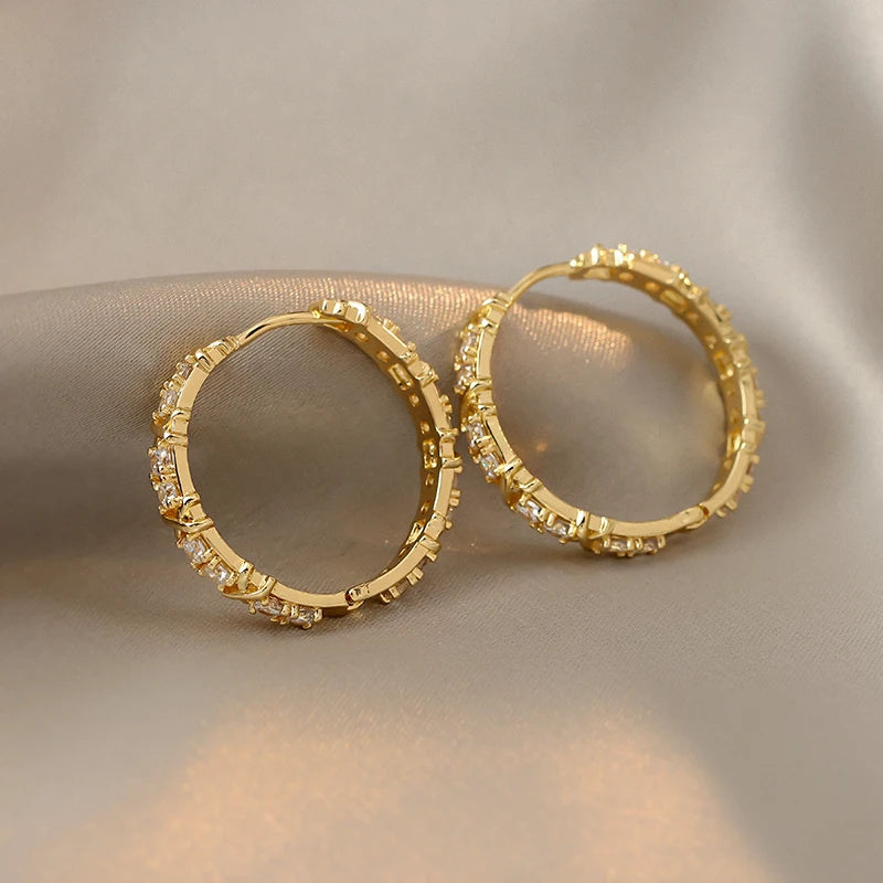 Round Zircon Cross Earrings |18K Gold