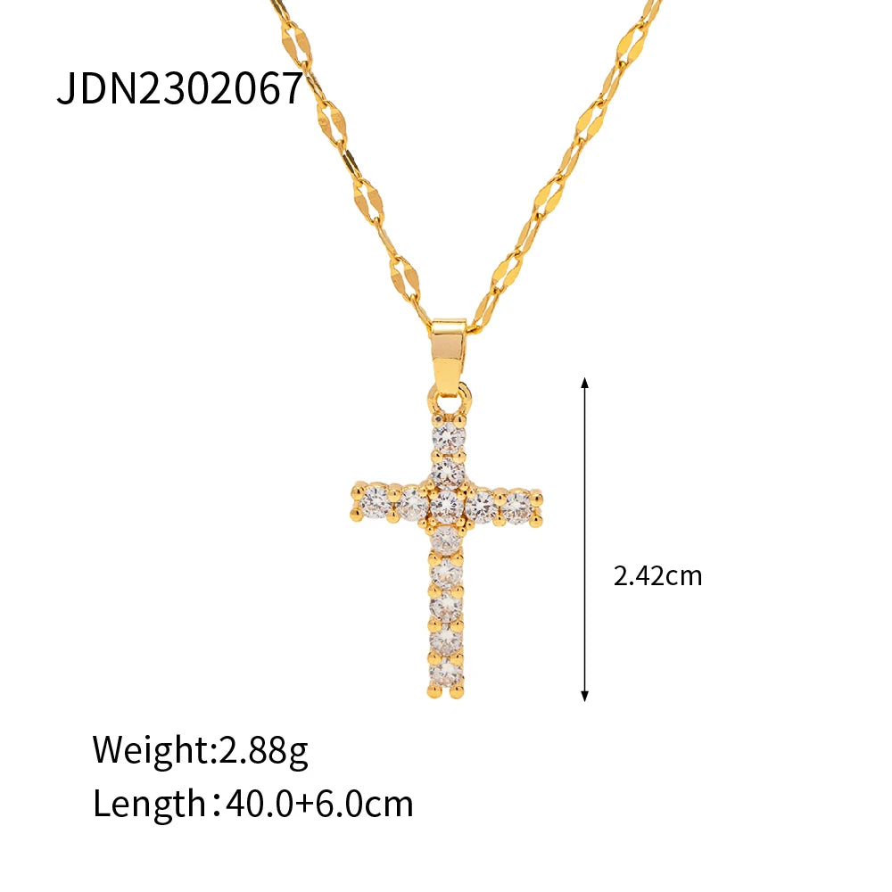 Zirconia Cross Pendant Necklace |18K Gold