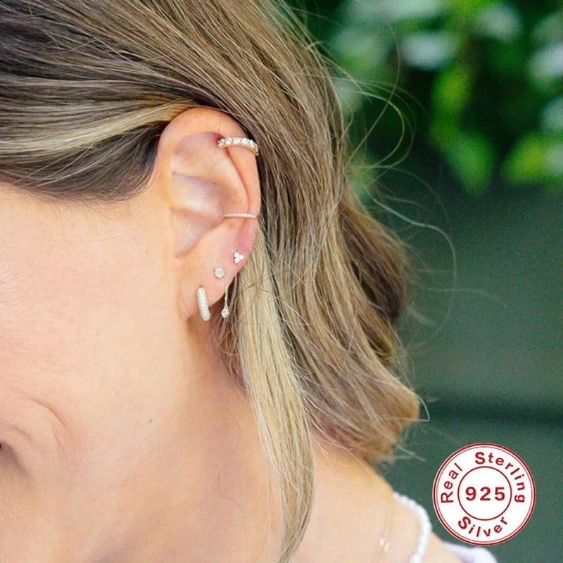 Huggie Zircon Ear Hoop Earring |18K Gold