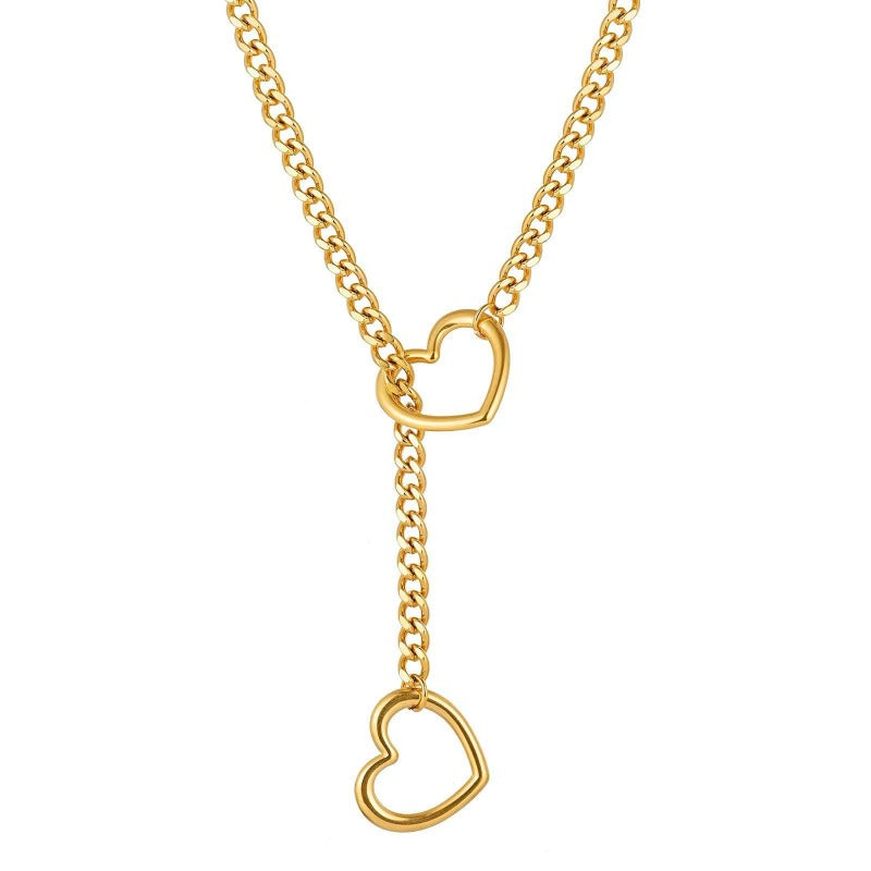 Hollow Heart Cuban Link Punk  Necklace |18K Gold