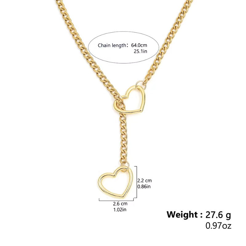 Hollow Heart Cuban Link Punk  Necklace |18K Gold